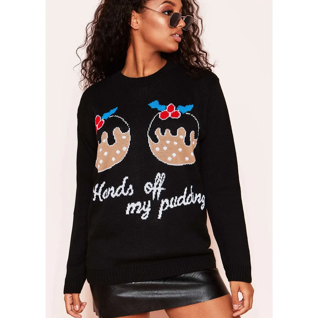 Eve Black Christmas Pudding Slogan Jumper