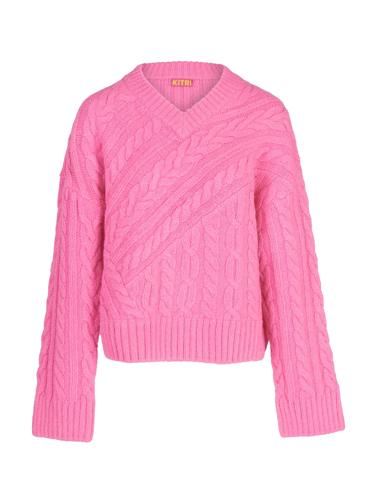 Everly Pink Cable Knit V-Neck Jumper