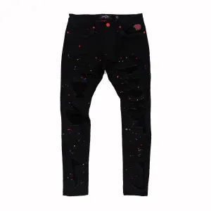 F1778  Frost Shredded Jeans w/ paint - Black