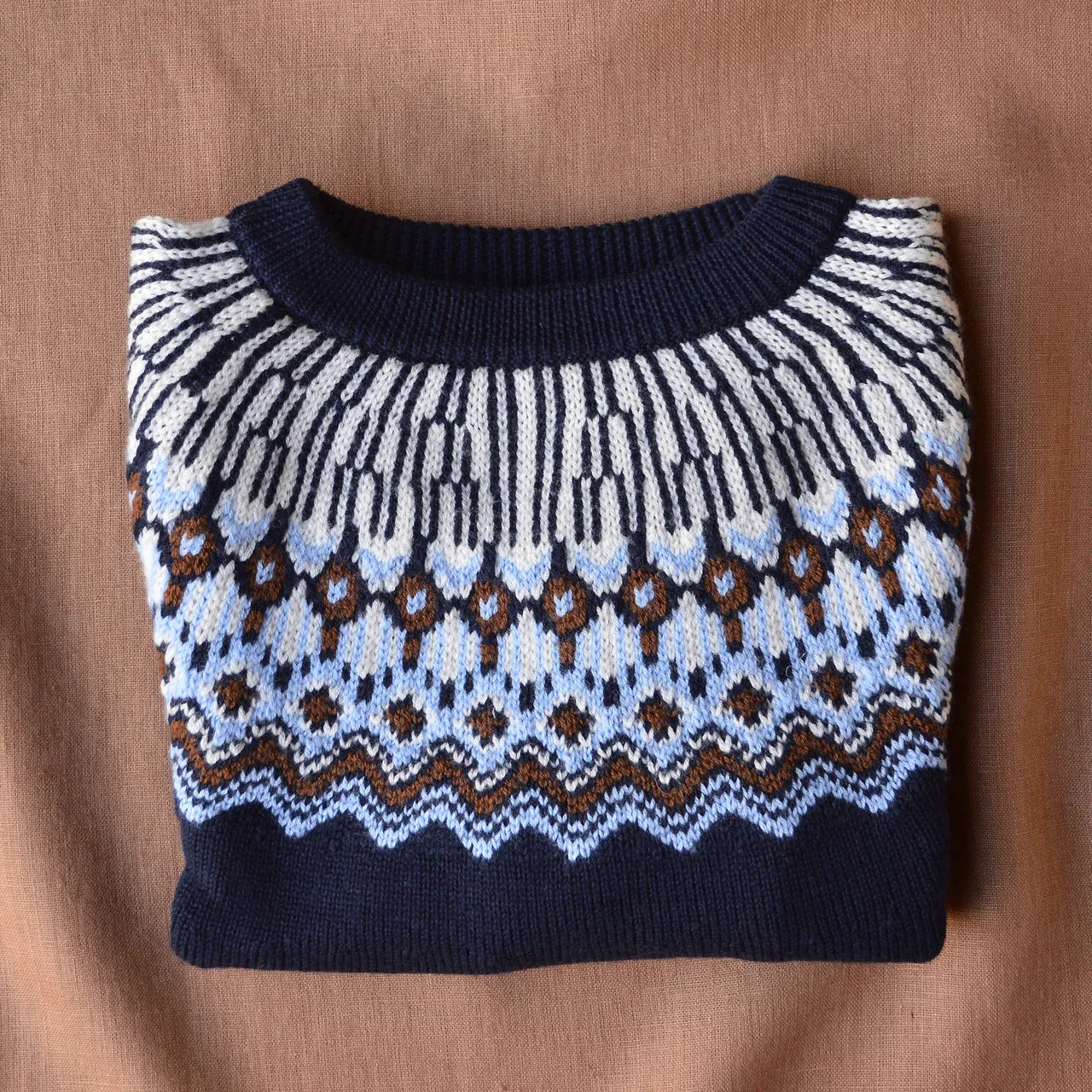 Fair Isle Sweater - 100% Merino - Dark Navy (2-12y)