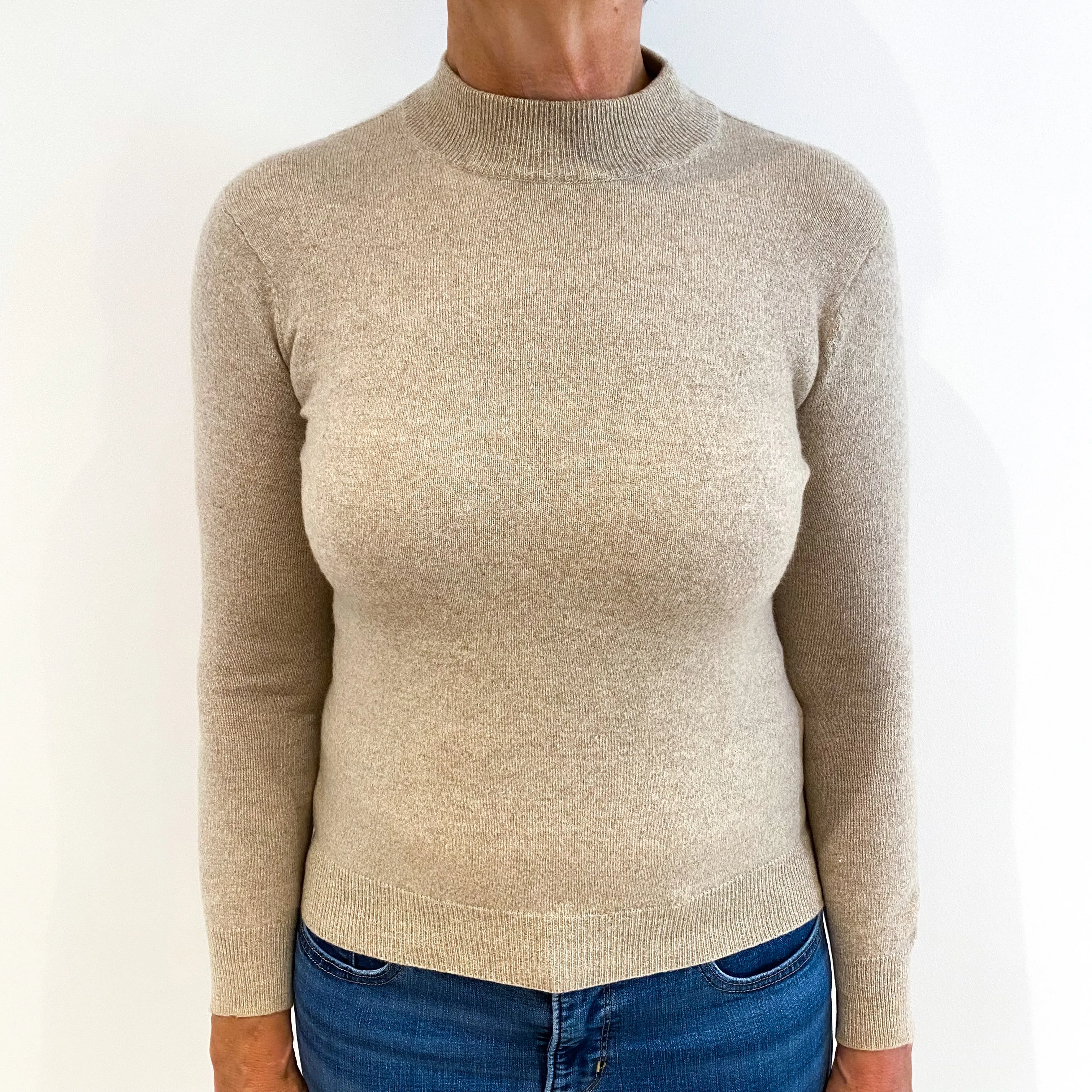 Fawn Beige Cashmere Turtle Neck Jumper Medium