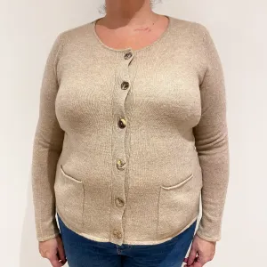 Fawn Beige Lightweight Cashmere Crew Neck Cardigan Extra Large