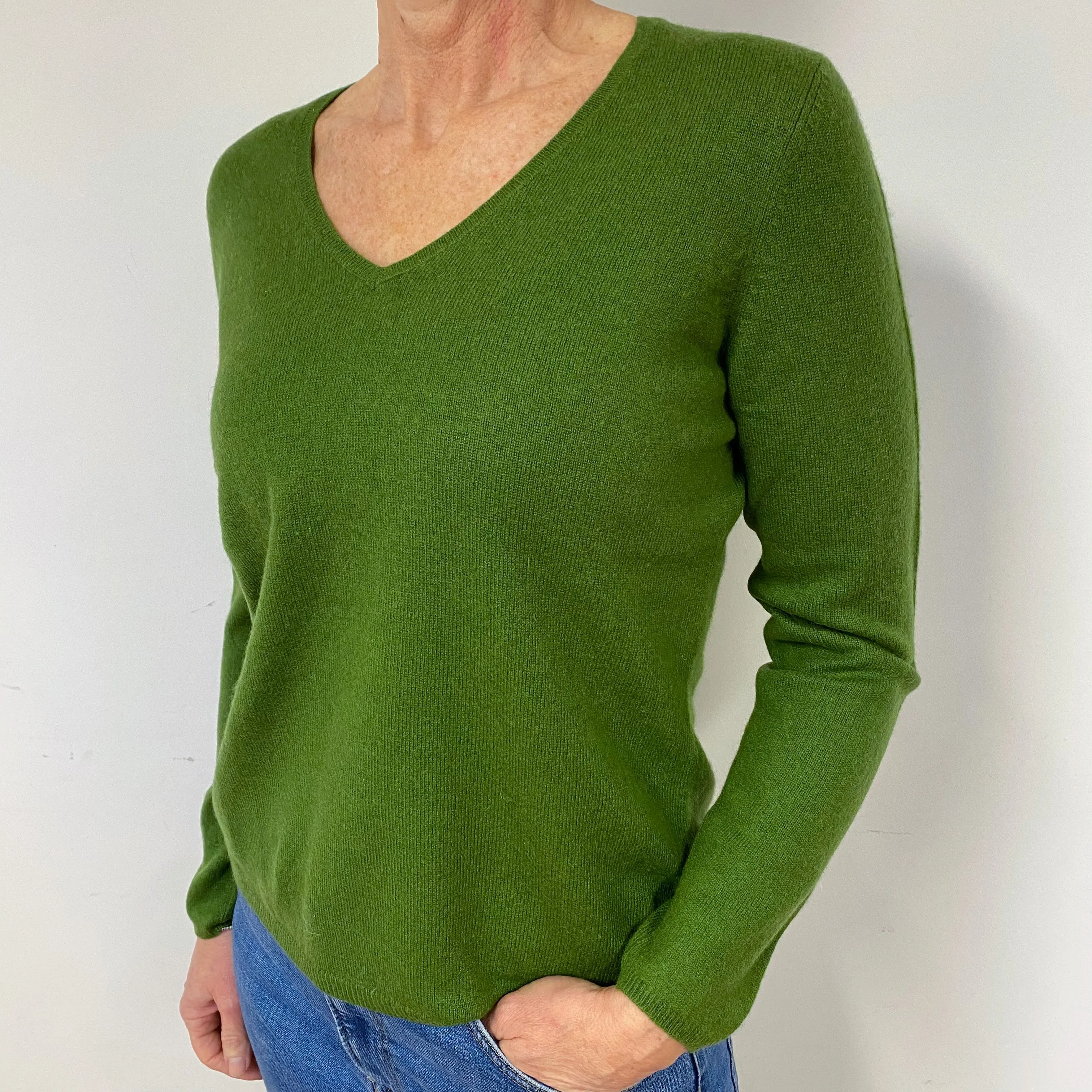 Fern Green Cashmere V-Neck Jumper Medium