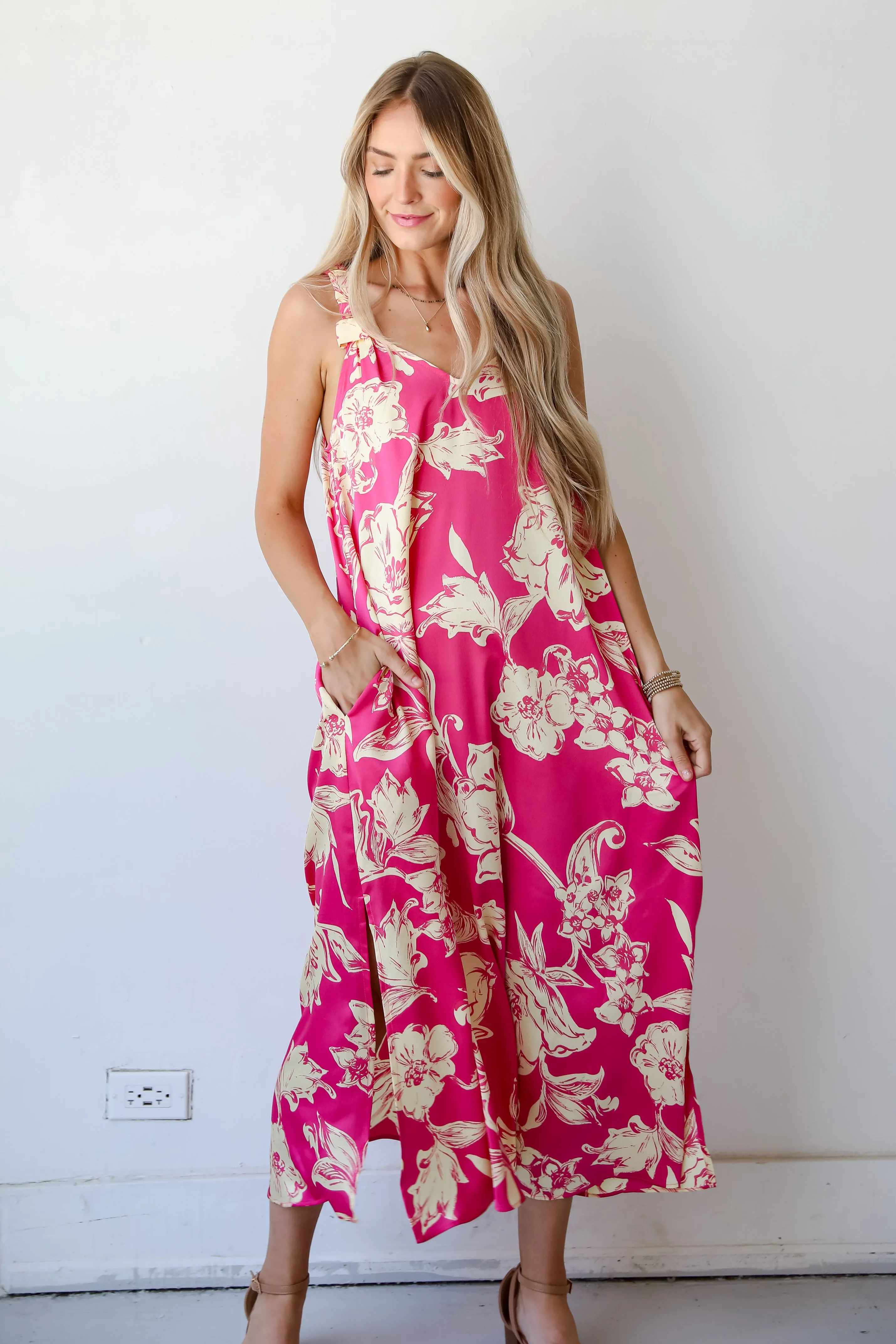 FINAL SALE - Charming Suggestion Fuchsia Floral Maxi Dress