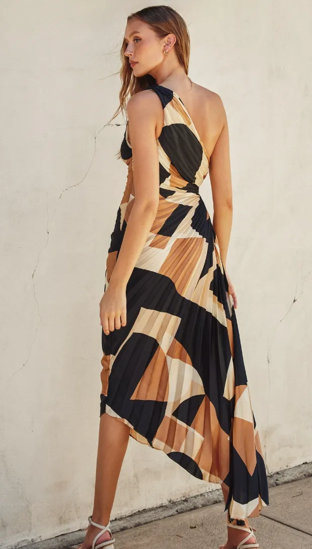 First Class Asymmetrical Pleated Maxi Dress