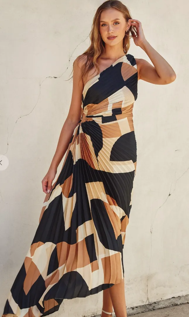 First Class Asymmetrical Pleated Maxi Dress