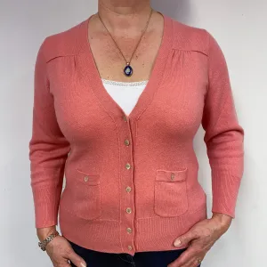 Flamingo Pink Cashmere V-Neck Cardigan Large