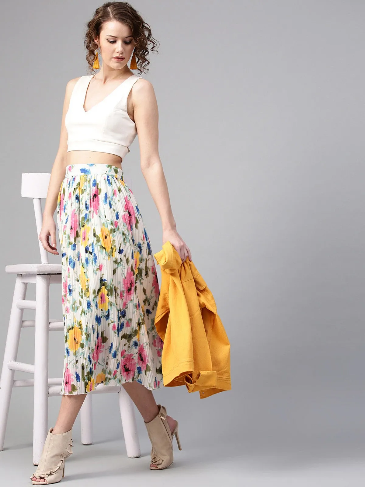 Floral Printed Pleated Skirt