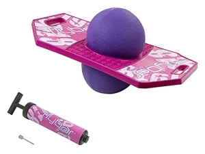 Flybar Pogo Trick Ball for Kids, Trick Bounce Board for Boys and Girls Ages 6 , Up to 160 lbs, Includes Pump, Easy to Carry Handle, Durable Plastic Deck Indoor, Outdoor Toy Pogo Jumper (Pink Berry 2)