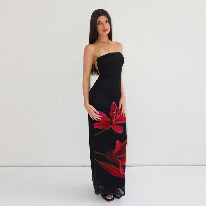 Flytonn-Christmas Outfits New Year's Eve Dress Night Out Club Dresses cute winter outfits Kahli Strapless Floral Maxi Dress