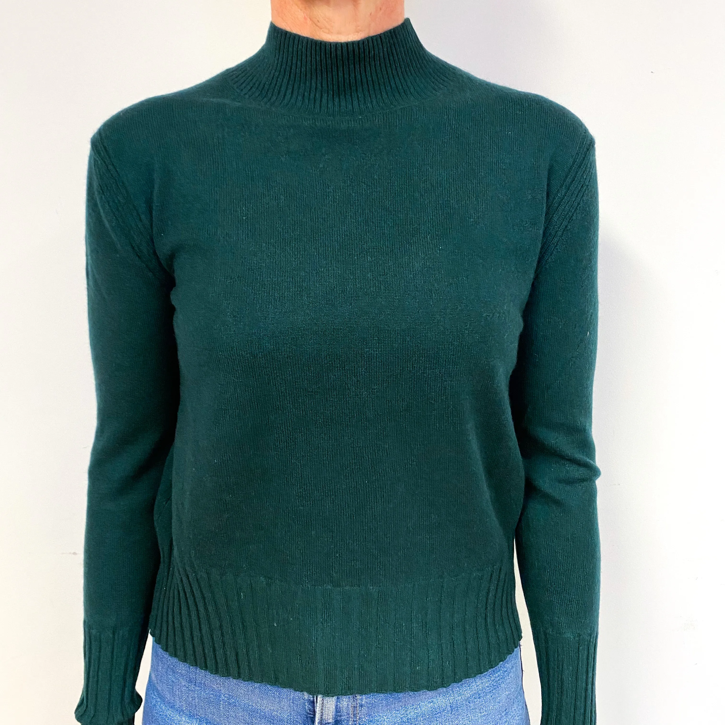 Forest Green Cashmere Polo Neck Jumper Medium