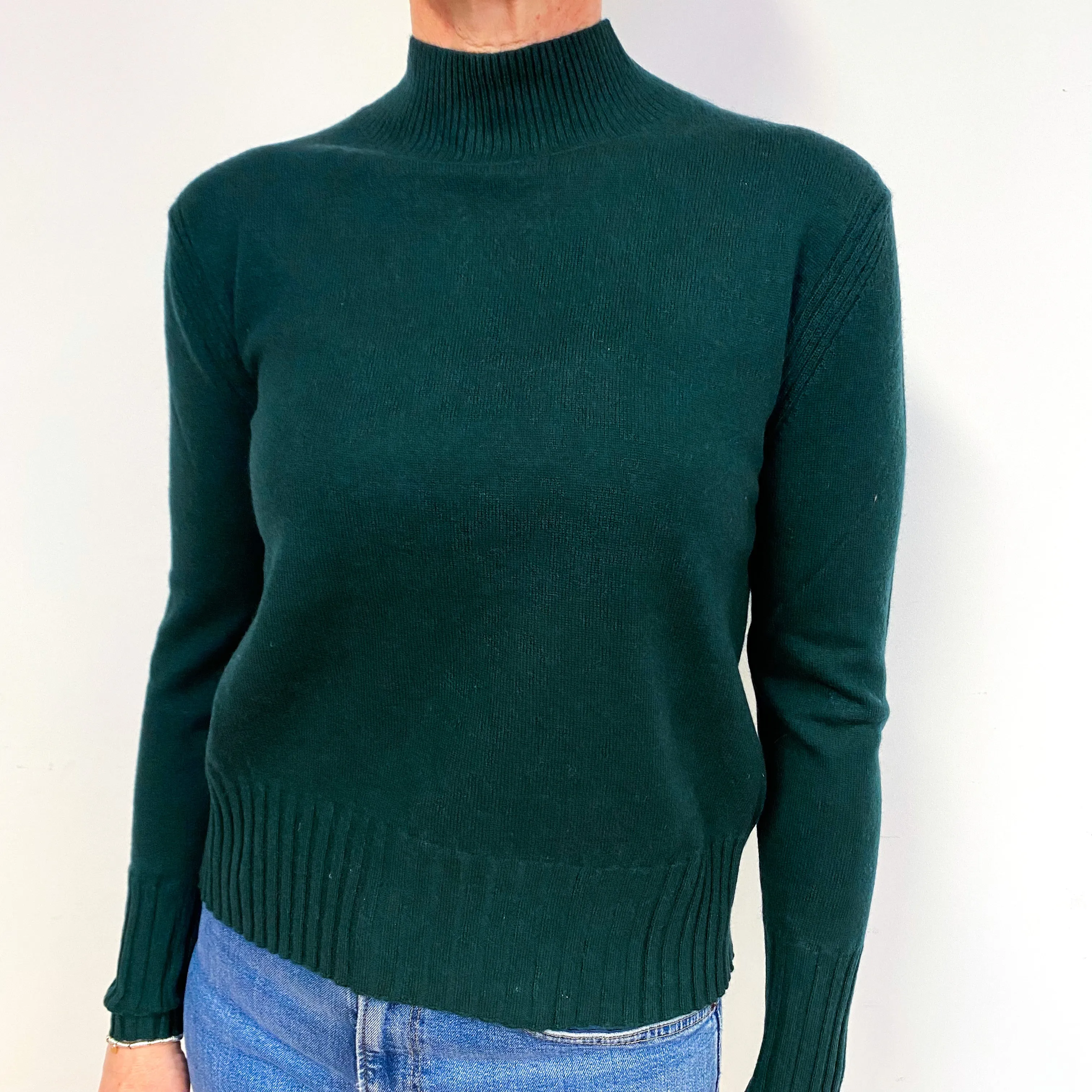 Forest Green Cashmere Polo Neck Jumper Medium