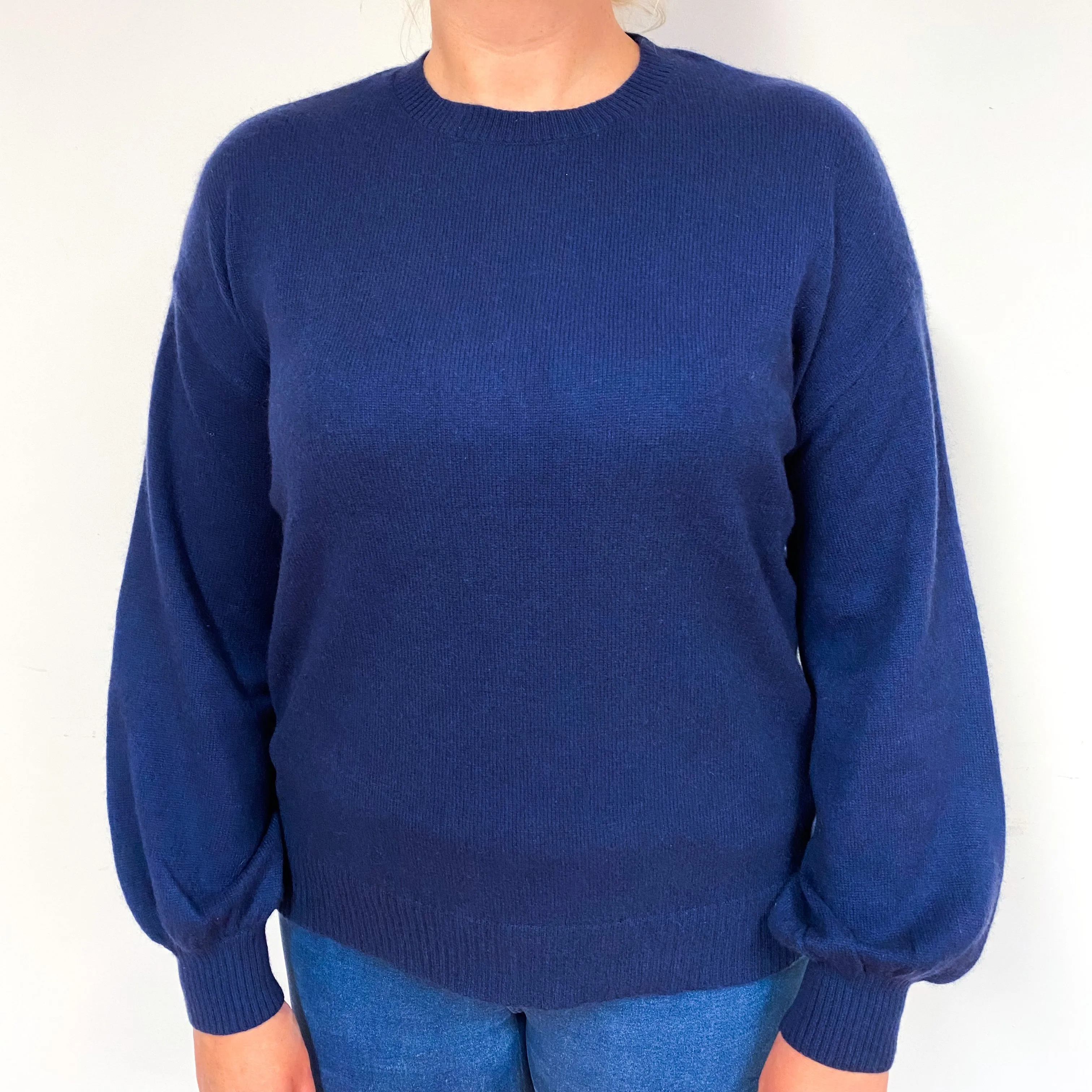 French Navy Balloon Sleeve Cashmere Crew Neck Jumper Large