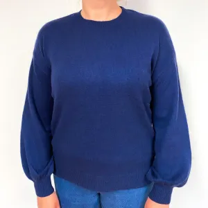 French Navy Balloon Sleeve Cashmere Crew Neck Jumper Large