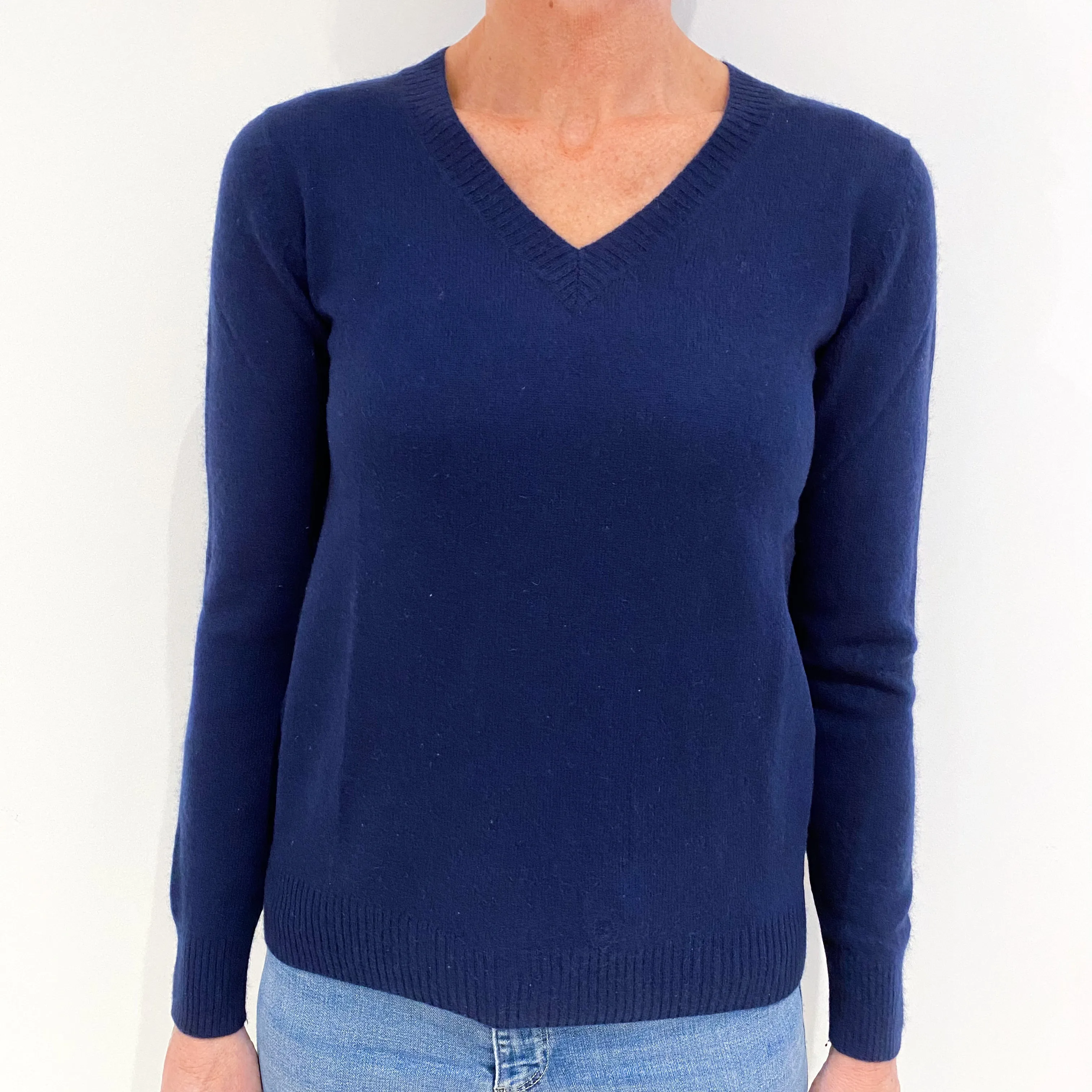 French Navy Cashmere V-Neck Jumper Small