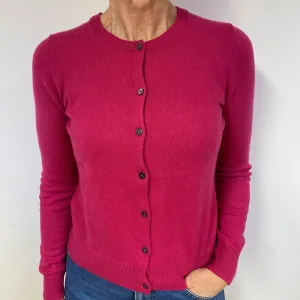 Fuchsia Pink Cashmere Crew Neck Cardigan Medium