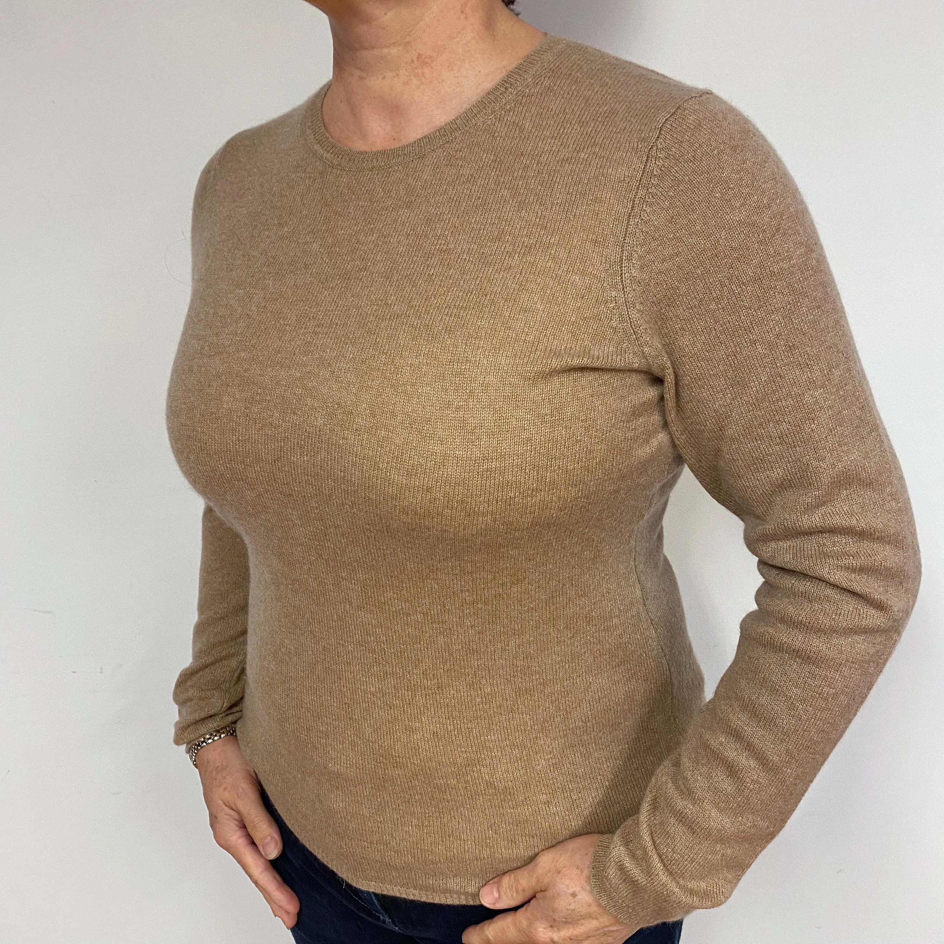 Fudge Brown Cashmere Crew Neck Jumper Large