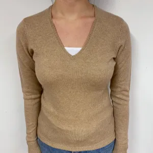 Fudge Brown Cashmere V-Neck Jumper Small