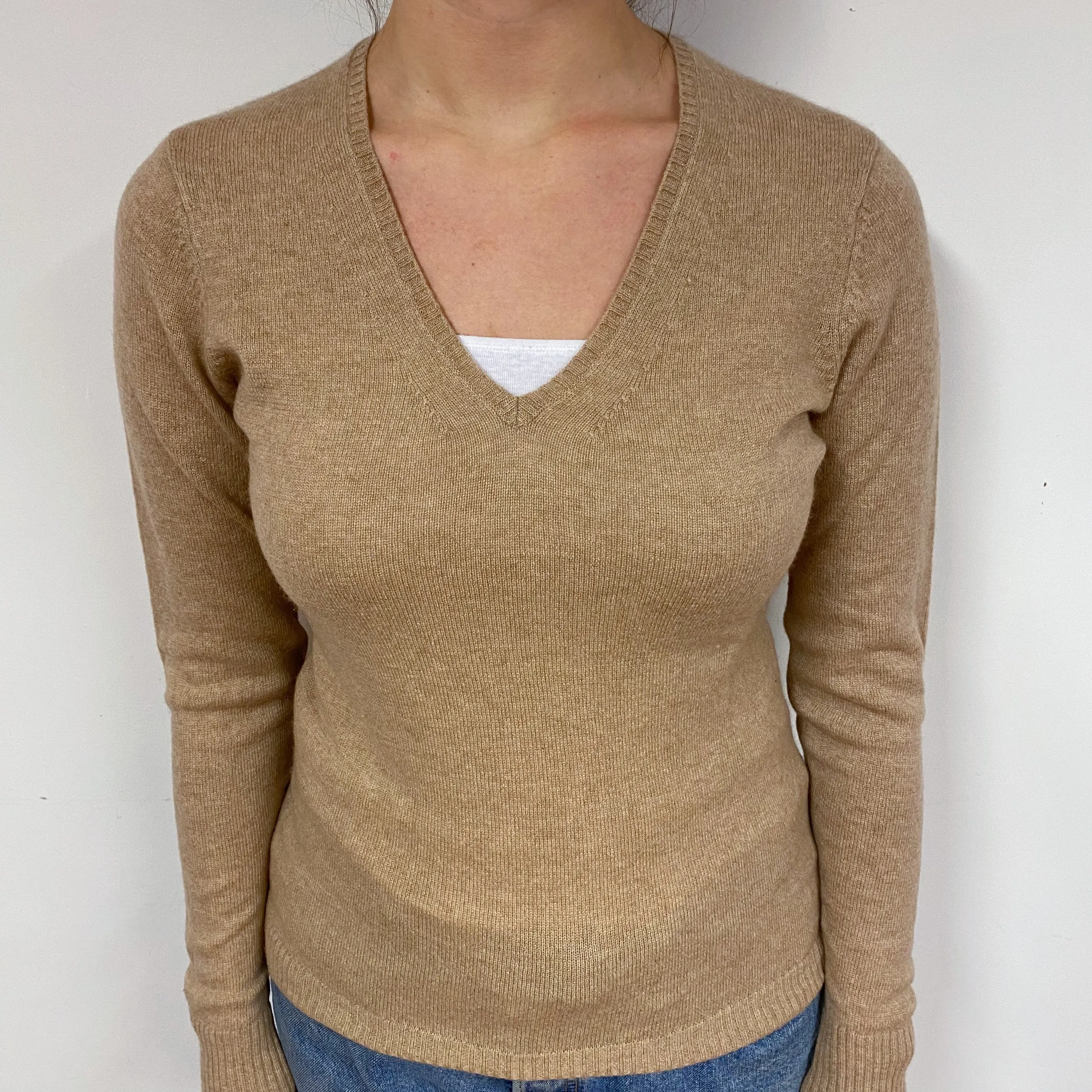 Fudge Brown Cashmere V-Neck Jumper Small