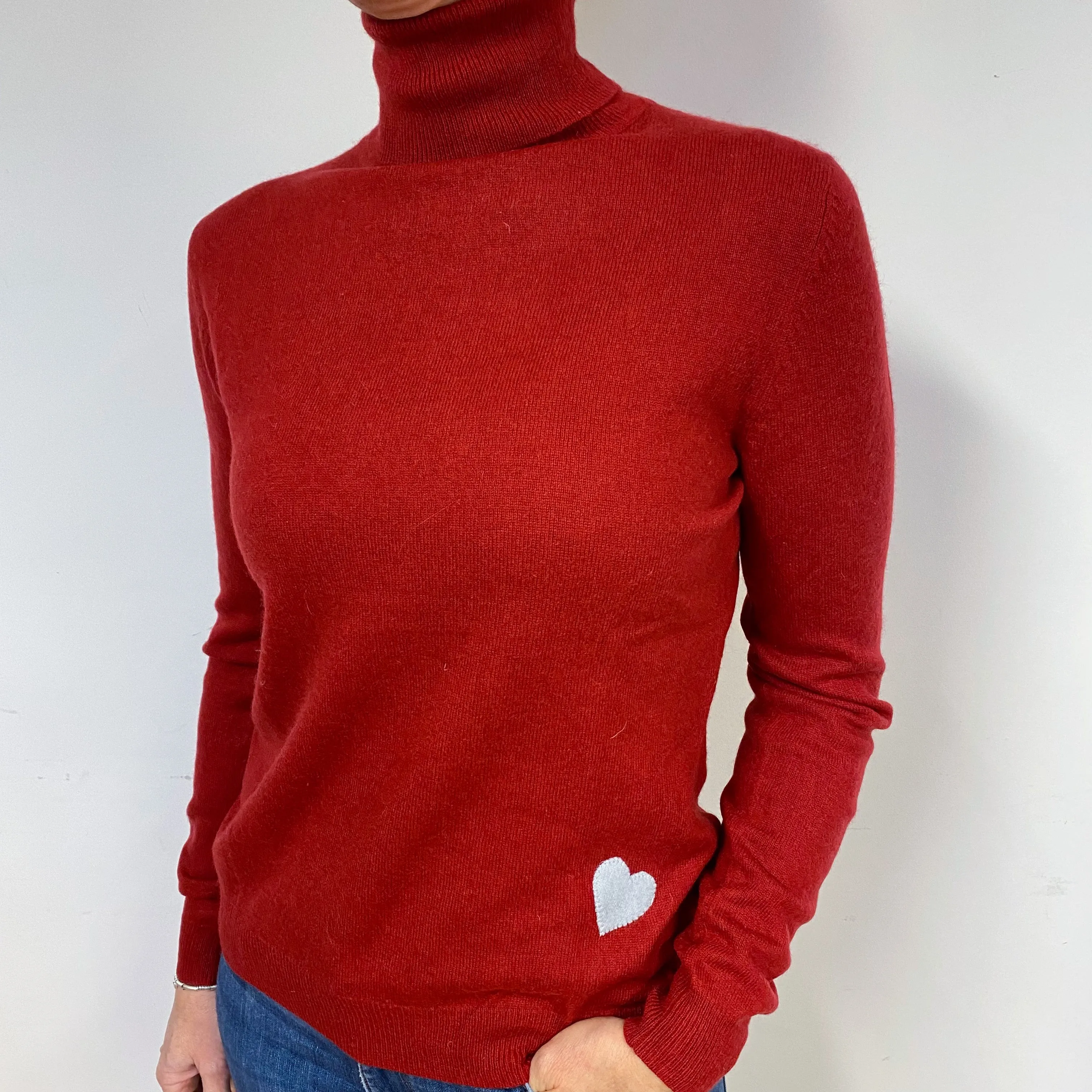 Garnet Red Cashmere Polo Neck Jumper Medium