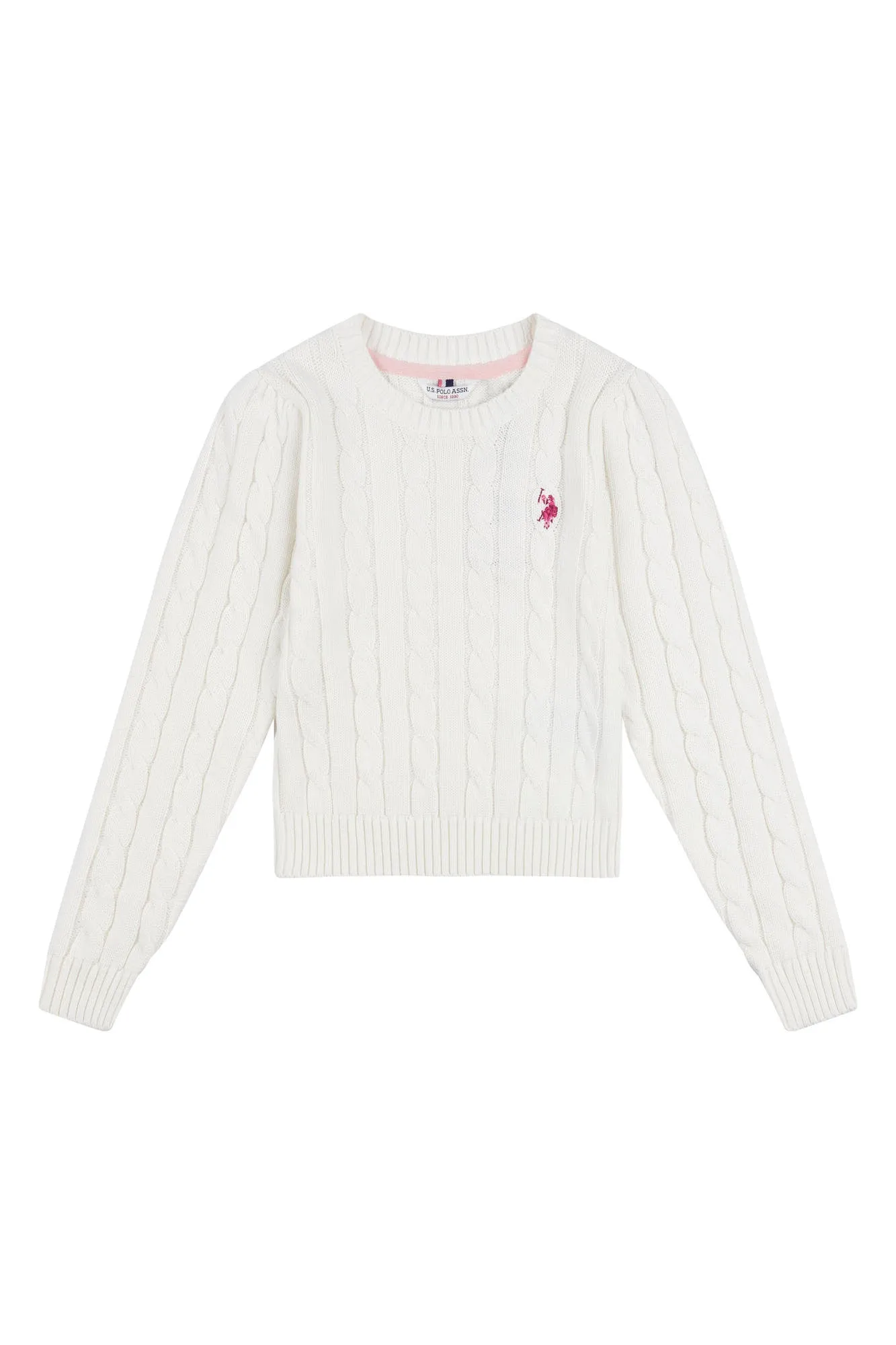 Girls Crew Neck Cable Knit Jumper in Marshmallow