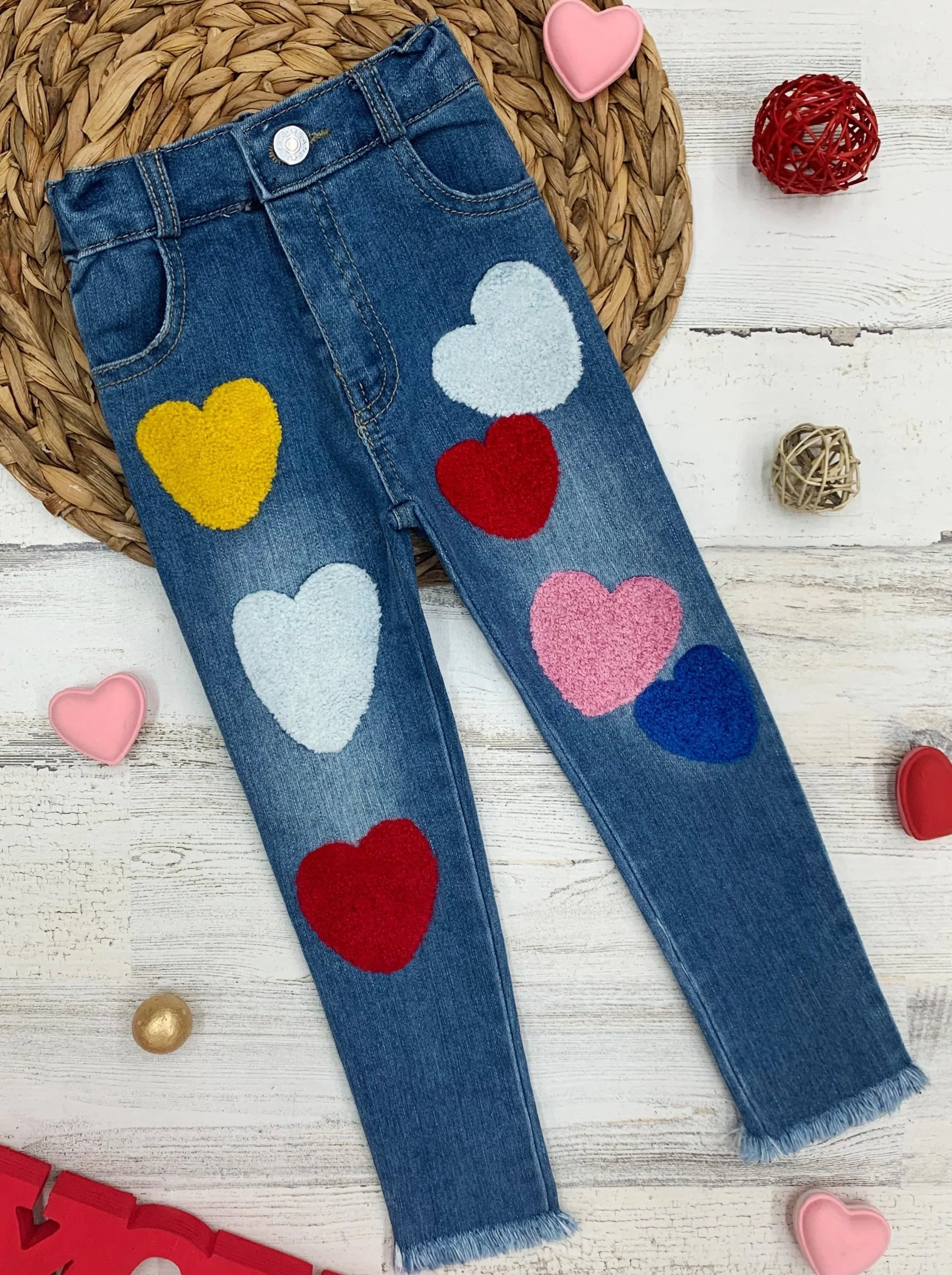 Girls Got Enough Love Denim Jeans with Frayed Hem