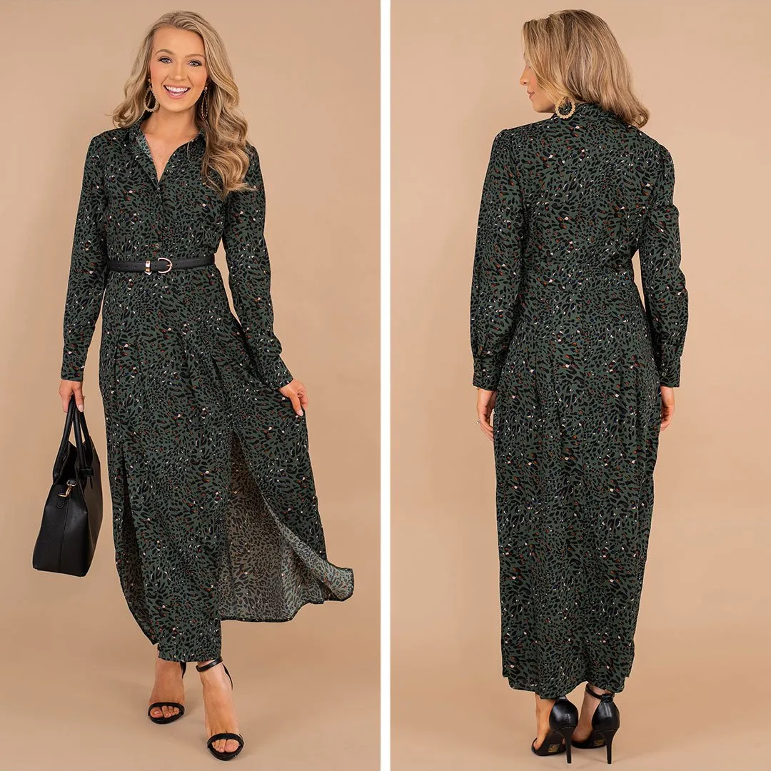 Give A Second Look Green Leopard Maxi Dress