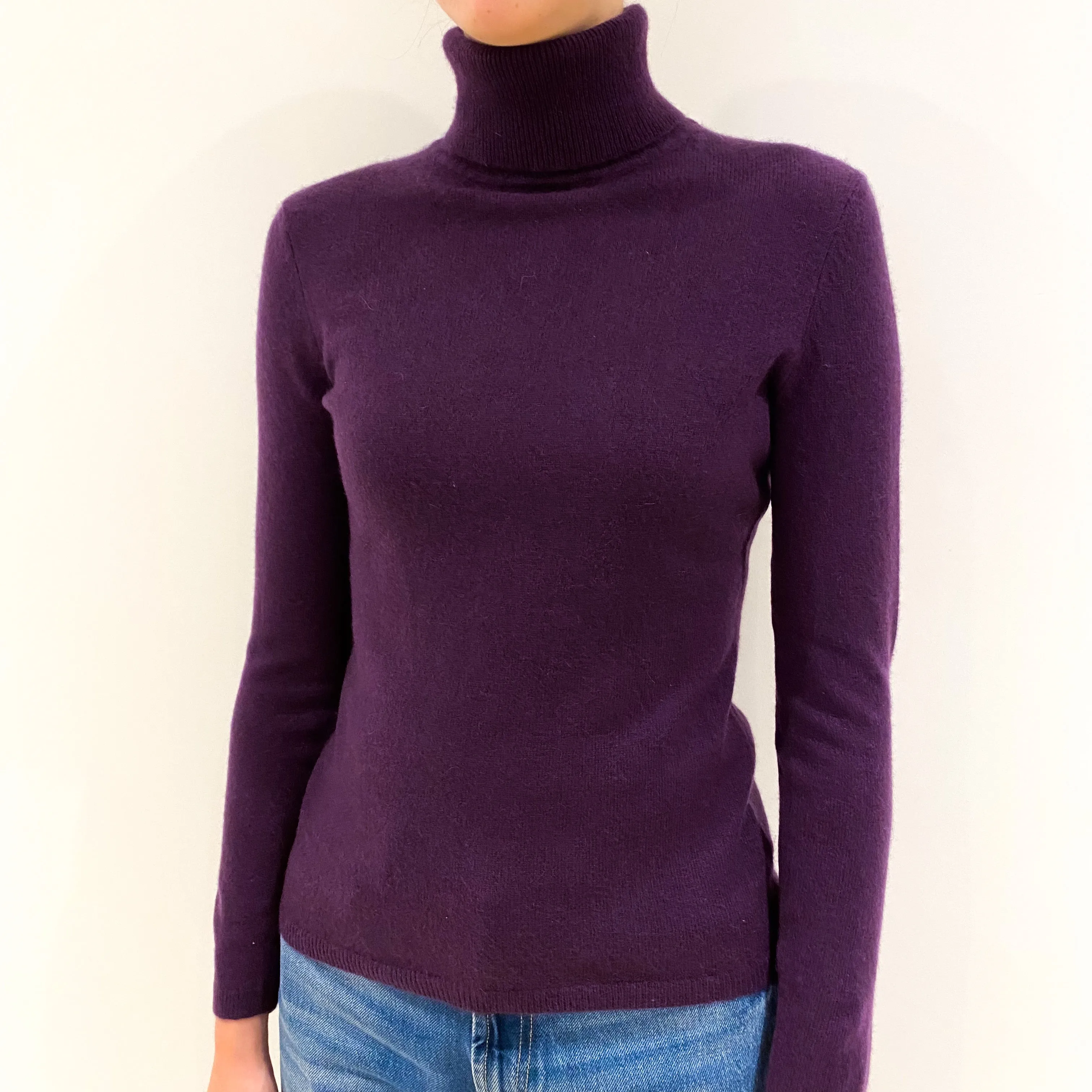 Grape Purple Cashmere Polo Neck Jumper Extra Small