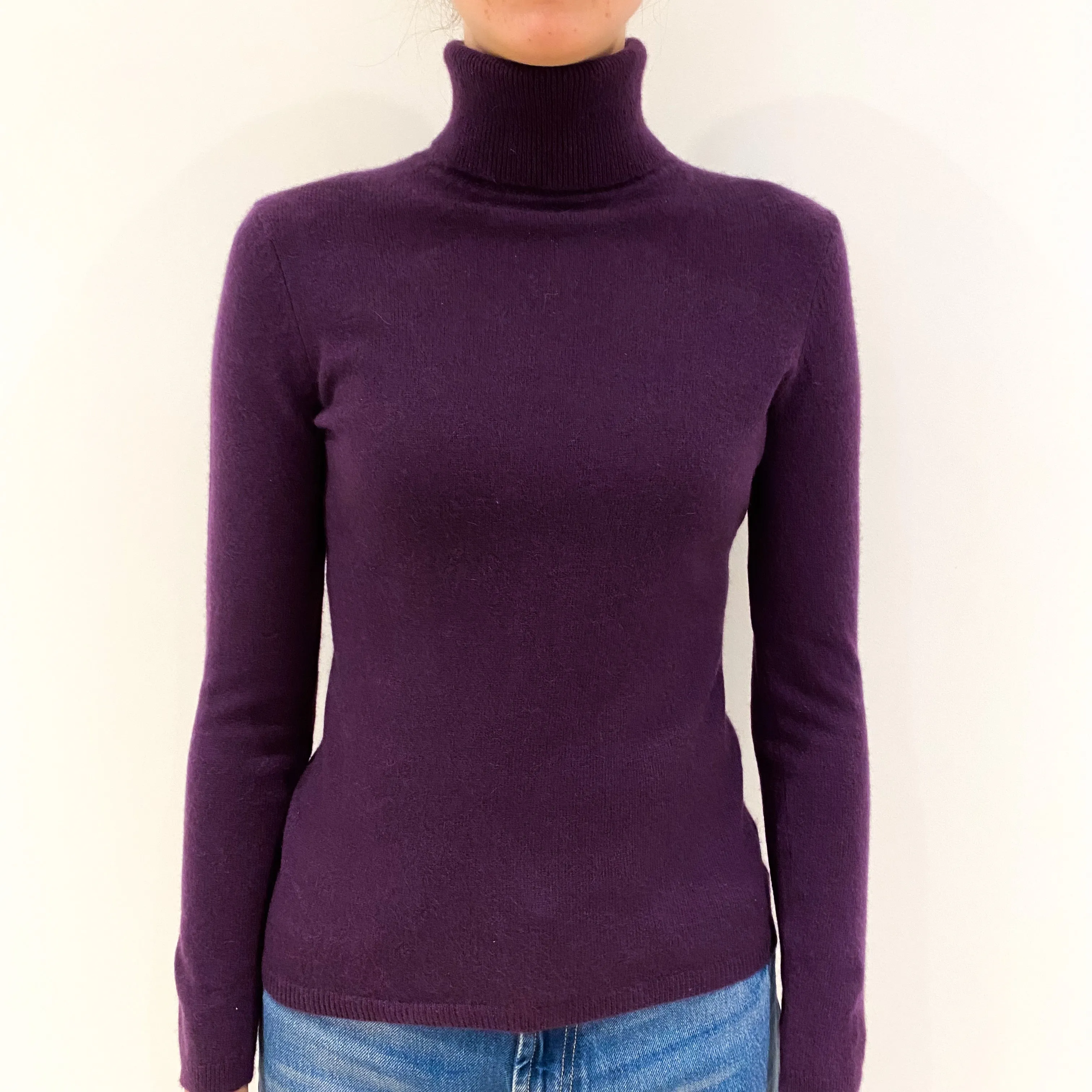 Grape Purple Cashmere Polo Neck Jumper Extra Small