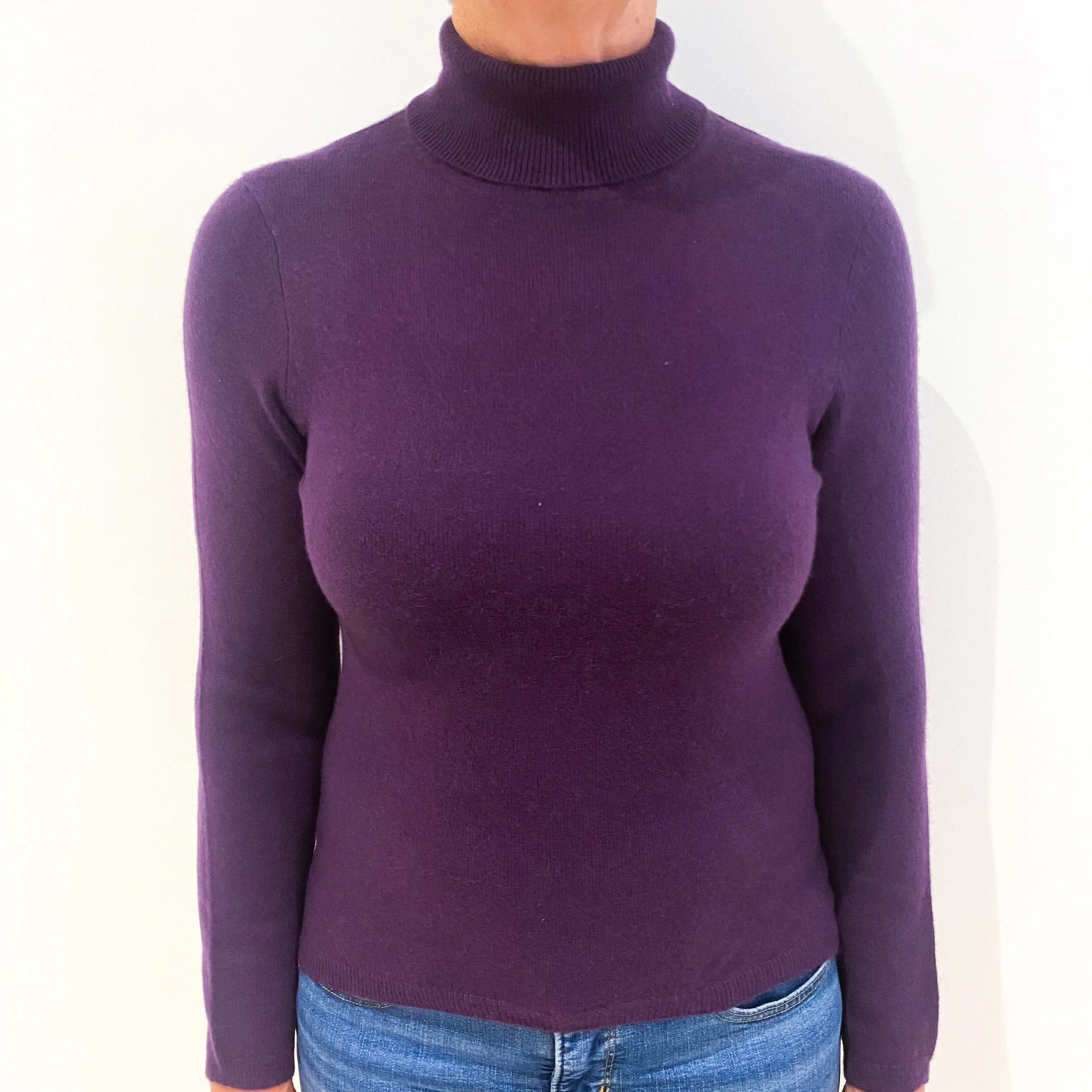 Grape Purple Cashmere Polo Neck Jumper Medium