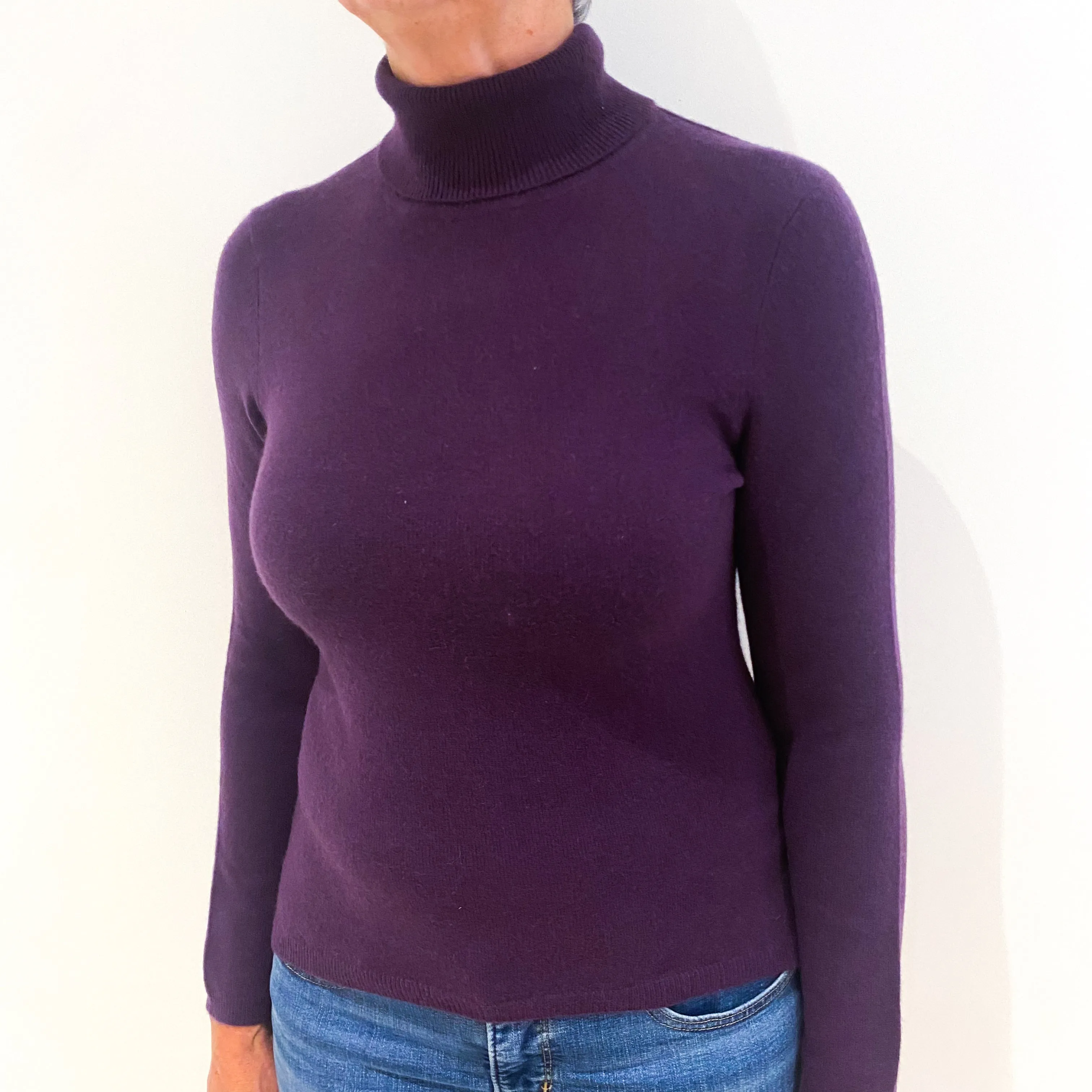 Grape Purple Cashmere Polo Neck Jumper Medium