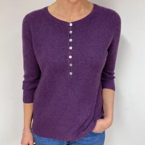 Grape Purple Waffle Cashmere Crew Neck Jumper Medium