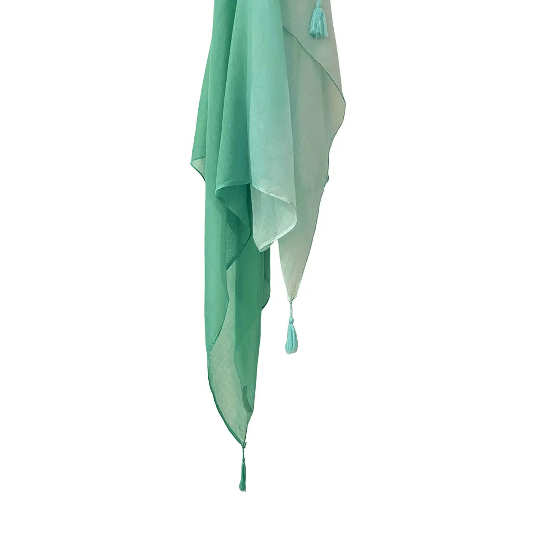 Green Ombre Double Shaded Viscose Scarf with Corner Tassels