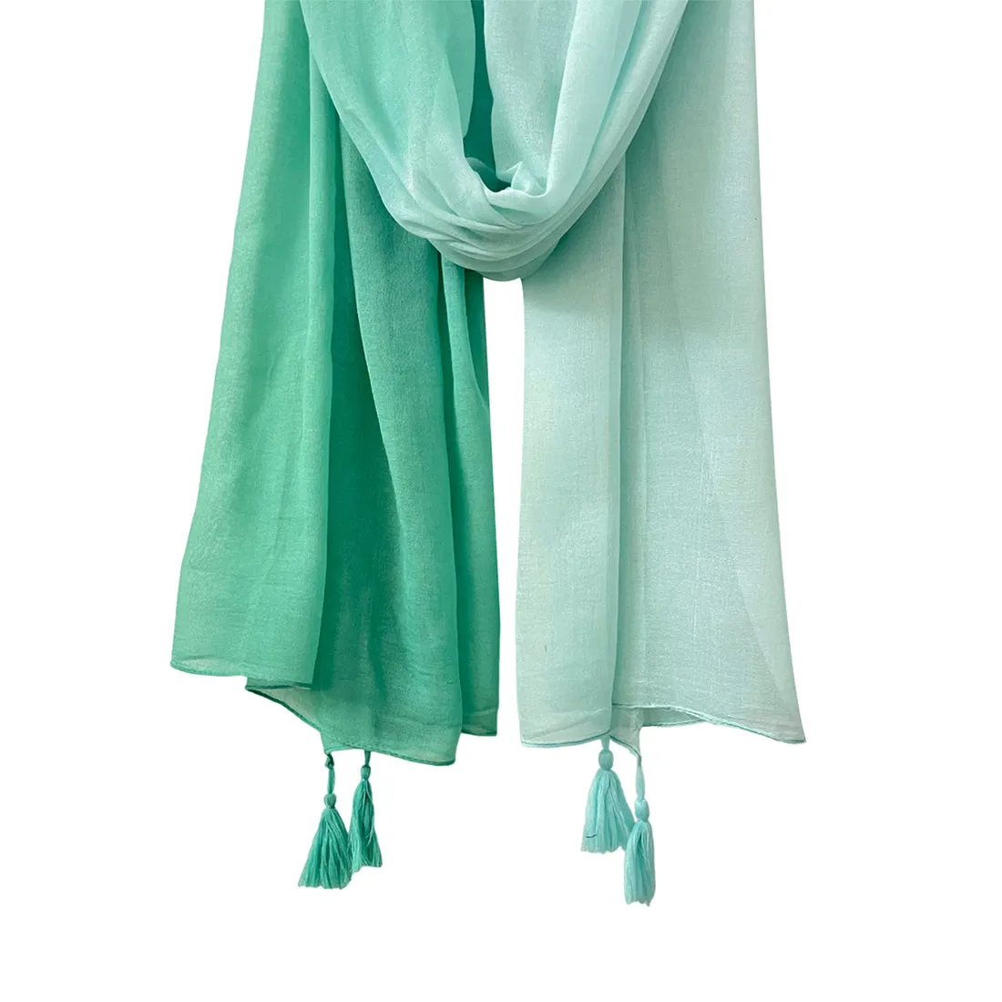 Green Ombre Double Shaded Viscose Scarf with Corner Tassels