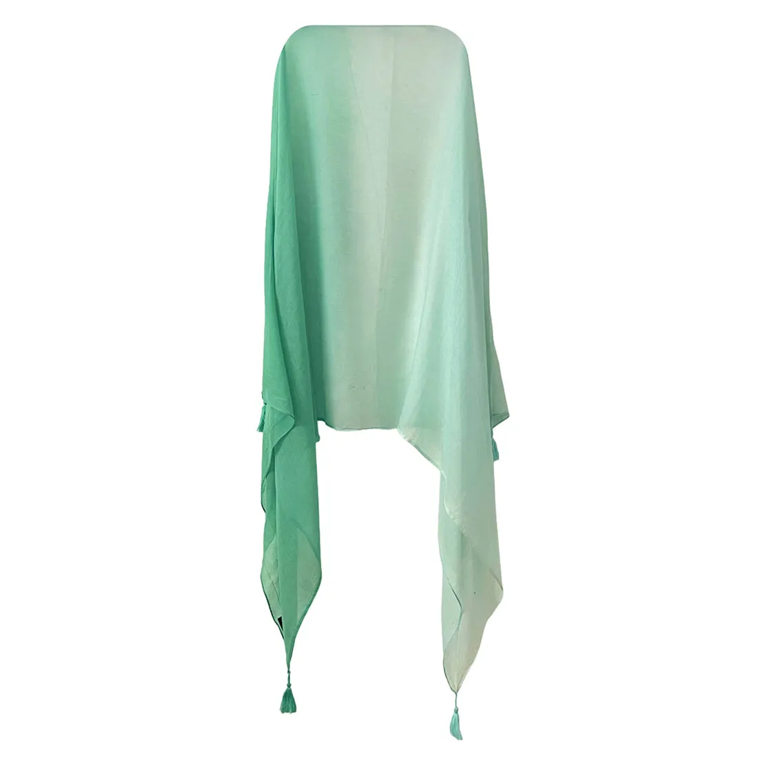 Green Ombre Double Shaded Viscose Scarf with Corner Tassels