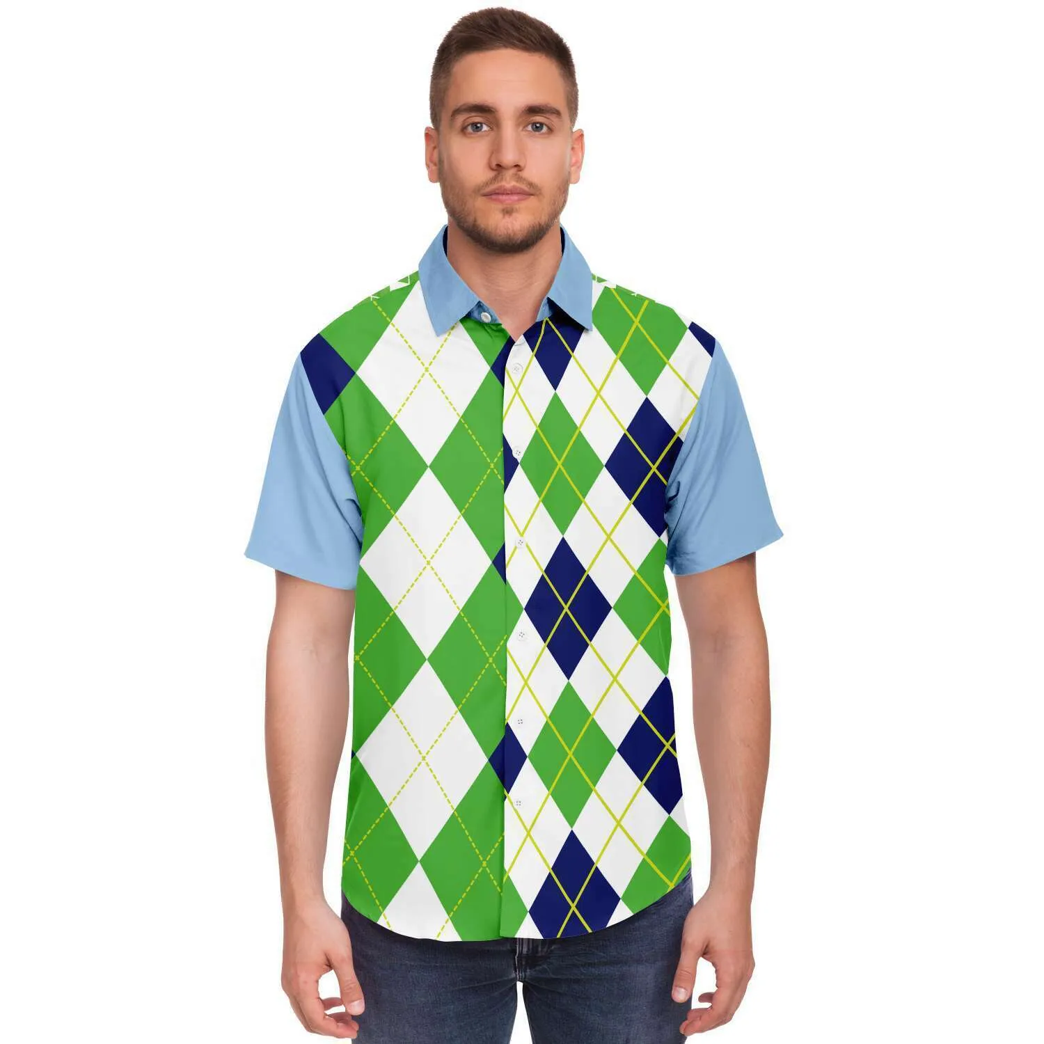 Green Par 4 Short Sleeve Button Down Shirt