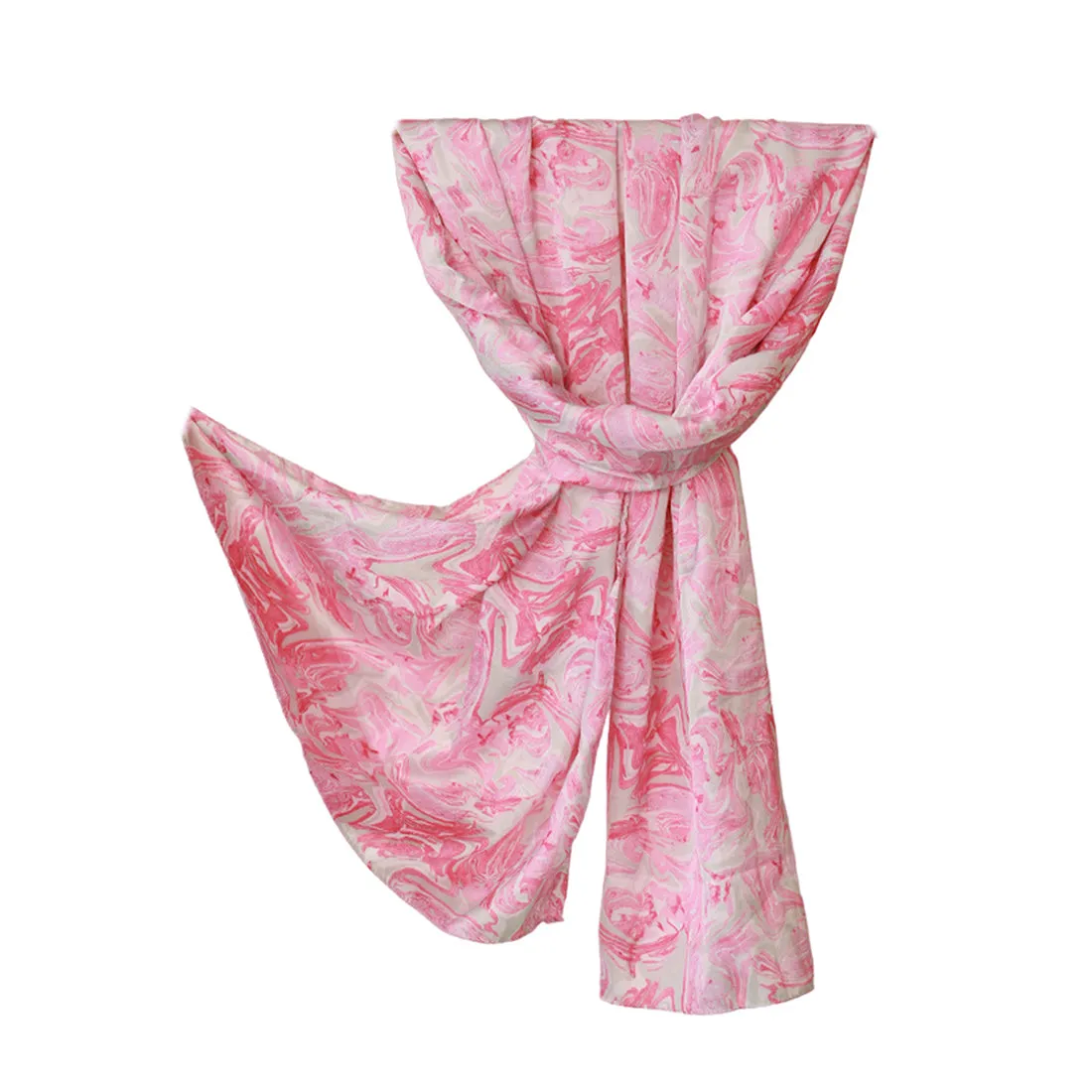 Grey & Pink Marble Print Multipurpose Satin Scarf in Grey and Pink for Daily and Party purpose for Women