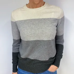 Grey and Cream Cashmere Crew Neck Jumper Medium