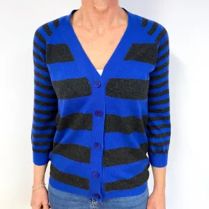 Grey and Lapis Blue Striped Cashmere Cardigan Medium