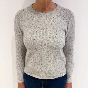 Grey Flecked Waffle Cashmere Crew Neck Jumper Medium