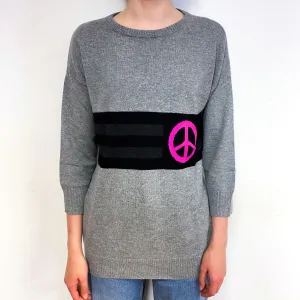 Grey Peace Motif Cashmere Crew Neck Jumper Extra Small