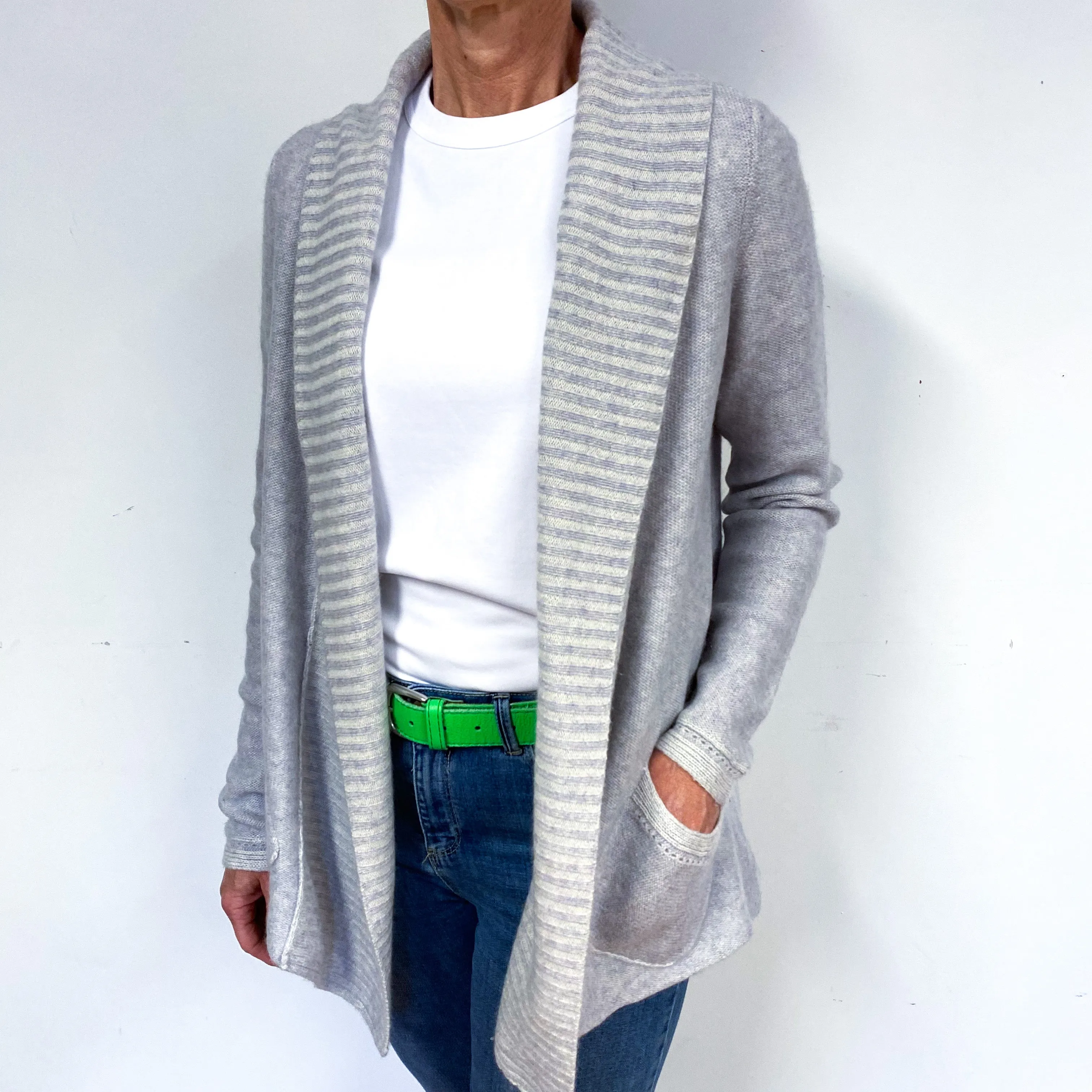 Grey Purple Two-Tone Cashmere Edge to Edge Cardigan Medium