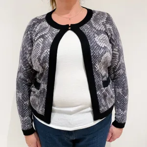 Grey Snake Print Cashmere Cardigan with Pockets Extra Large