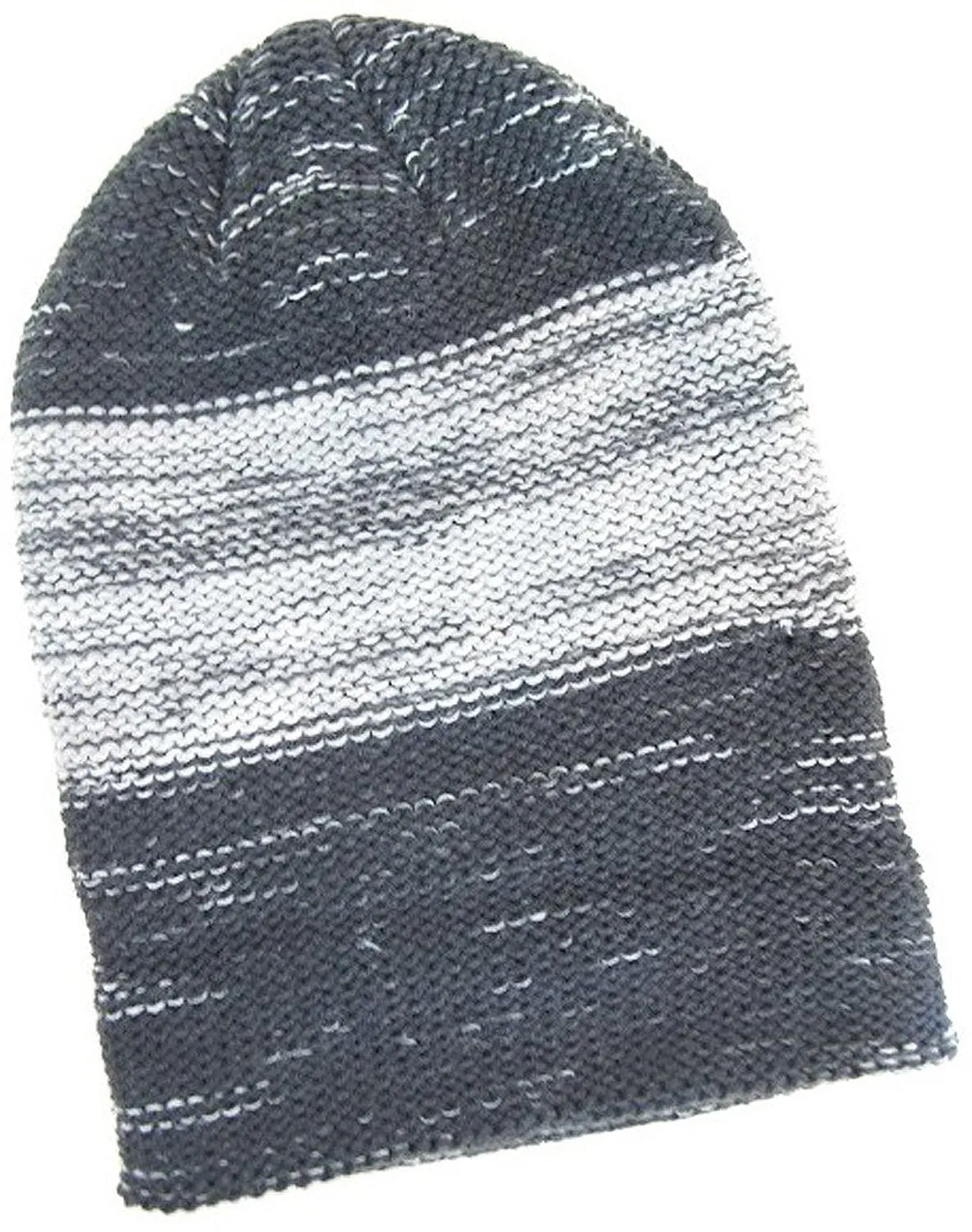 Grey Striped Design Slouchy Loose Knit Oversized Fashion Beanie