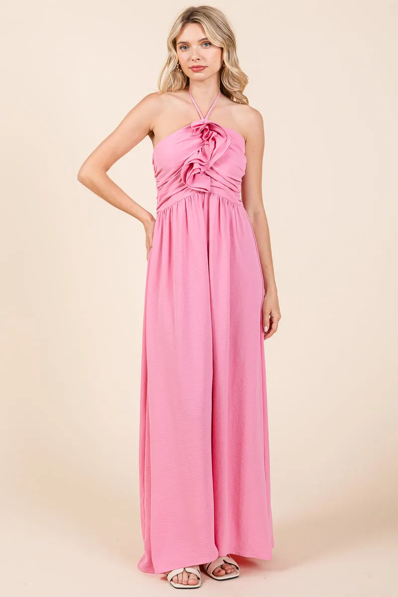 Halter Neck Smocked Embellished Maxi Dress