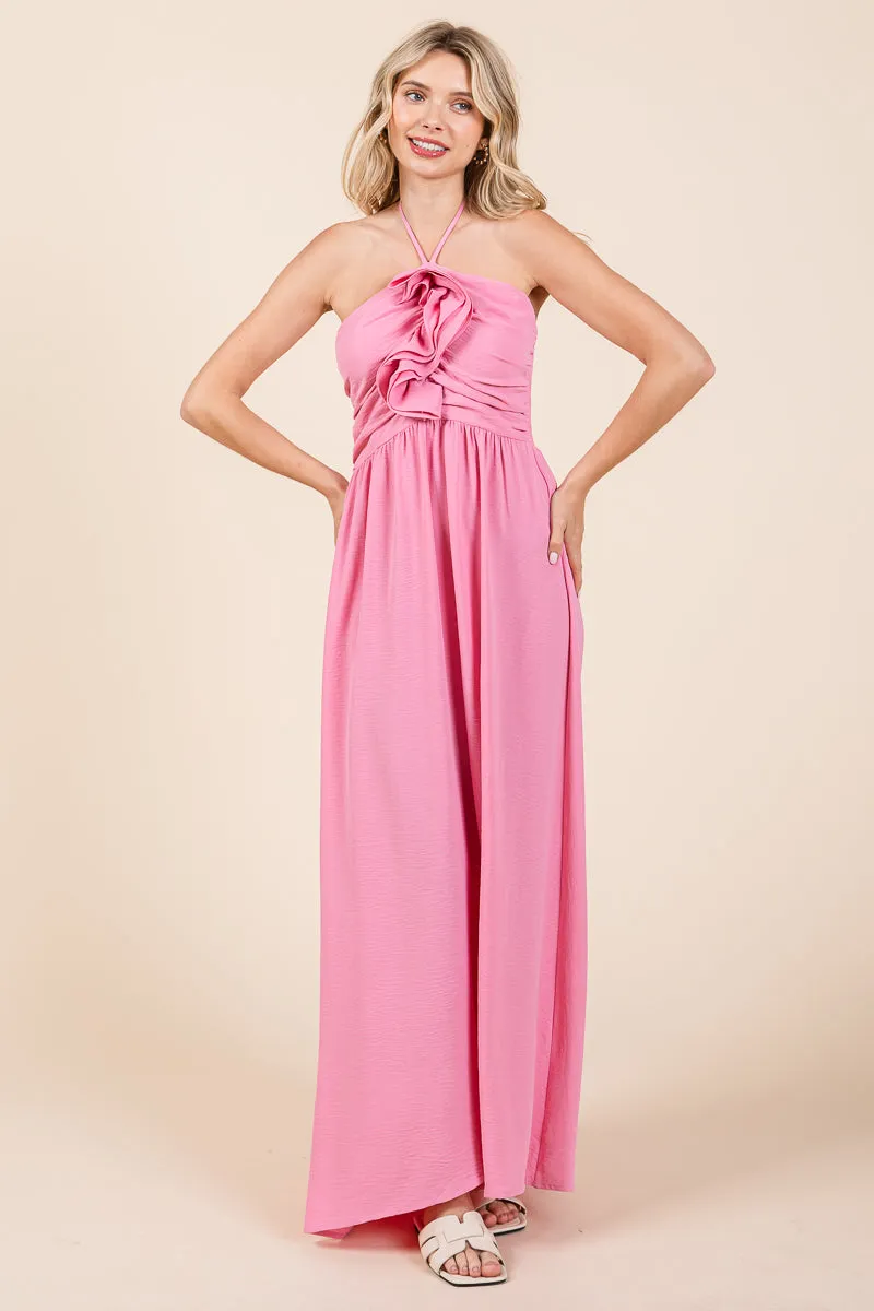 Halter Neck Smocked Embellished Maxi Dress