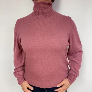 Heather Pink Cashmere Polo Neck Jumper Large