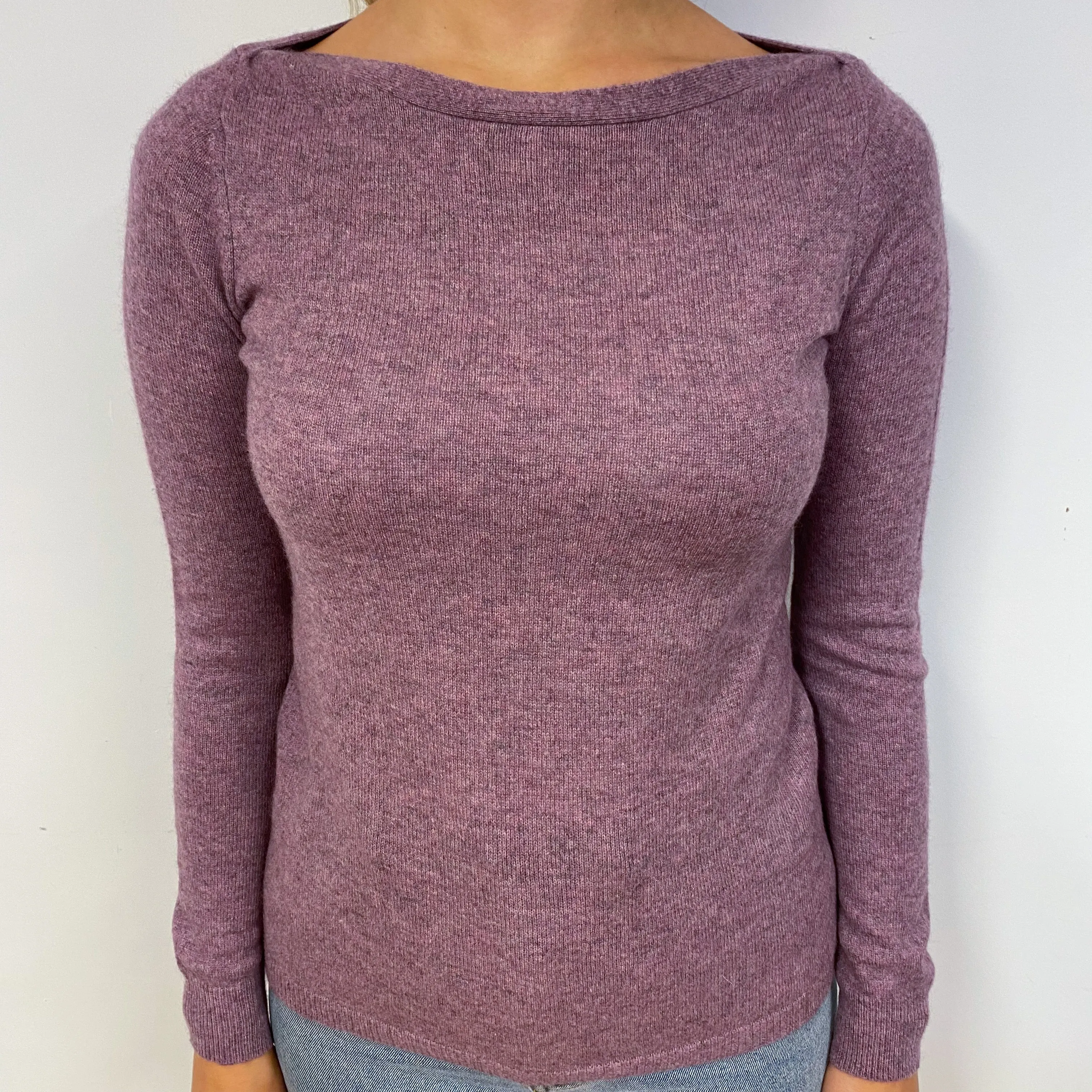 Heather Purple Boat Neck Cashmere Crew Neck Jumper Small