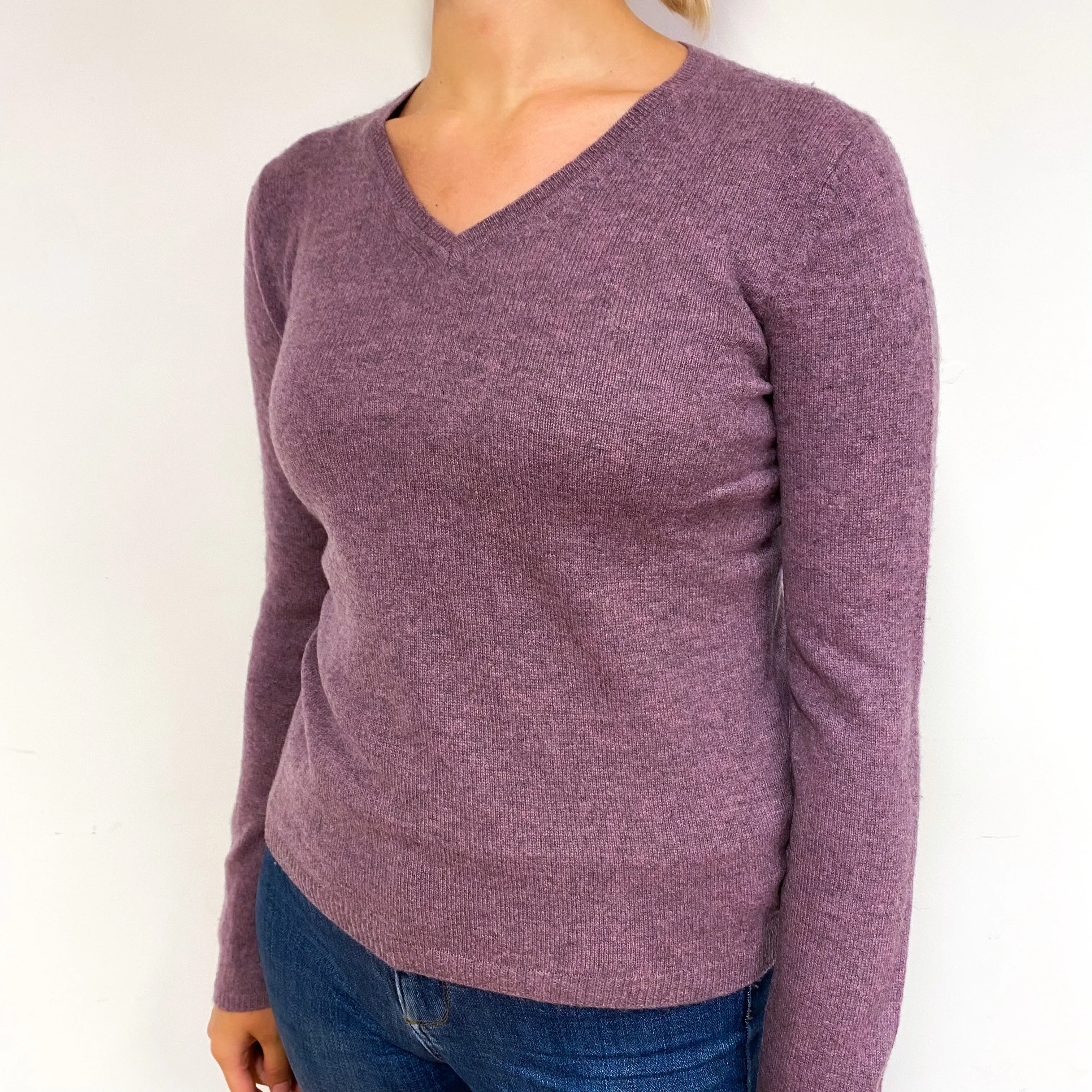 Heather Purple Cashmere V-Neck Jumper Small