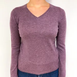 Heather Purple Cashmere V-Neck Jumper Small